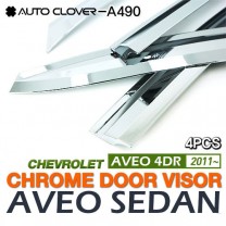 Дефлекторы боковых окон A490 (ХРОМ) - Chevrolet Aveo (AUTO CLOVER)