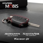 [MOBIS] Hyundai Santa Fe DM - Smart Key Leather Key Holder (Black/Red Stitch) - DM300R