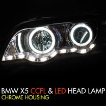 Передняя оптика проекционная CCFL & LED Chrome - BMW X5 (E53) (AUTO LAMP)